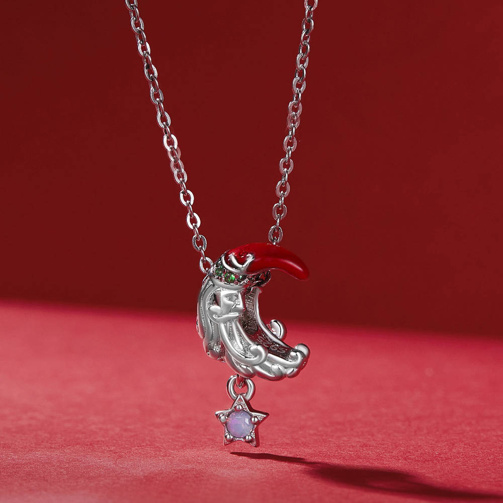 Mondschein-weihnachtsmann-charm, Silberne Weihnachtsgeschenke - soufeede