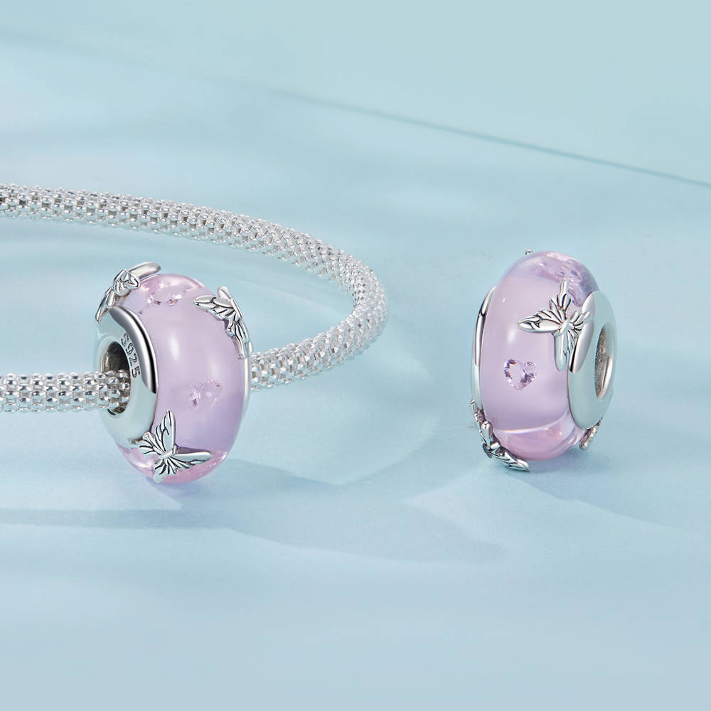 Schmetterling Rosa Glasperlen Stopper Charm Spacer Charm Silber Weihnachtsgeschenke - soufeede