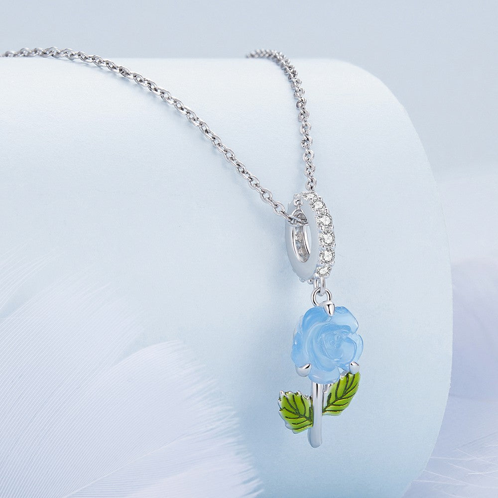 Temperaturverfärbung, Kristall, blaue Rose, baumelnder Anhänger, 925er Sterlingsilber, YB2267
