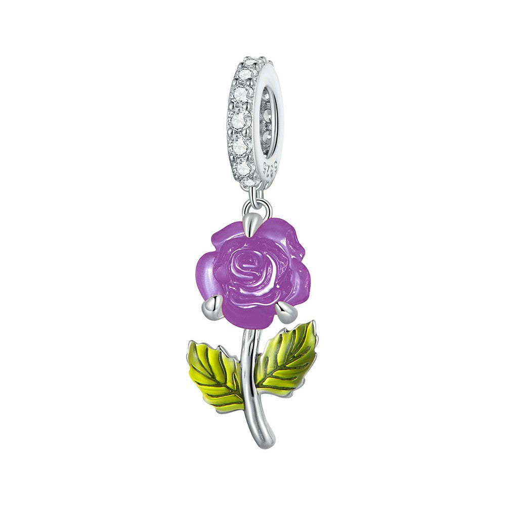 Temperaturverfärbung Kristall lila Rose baumelnder Anhänger 925 Sterling Silber yb2269