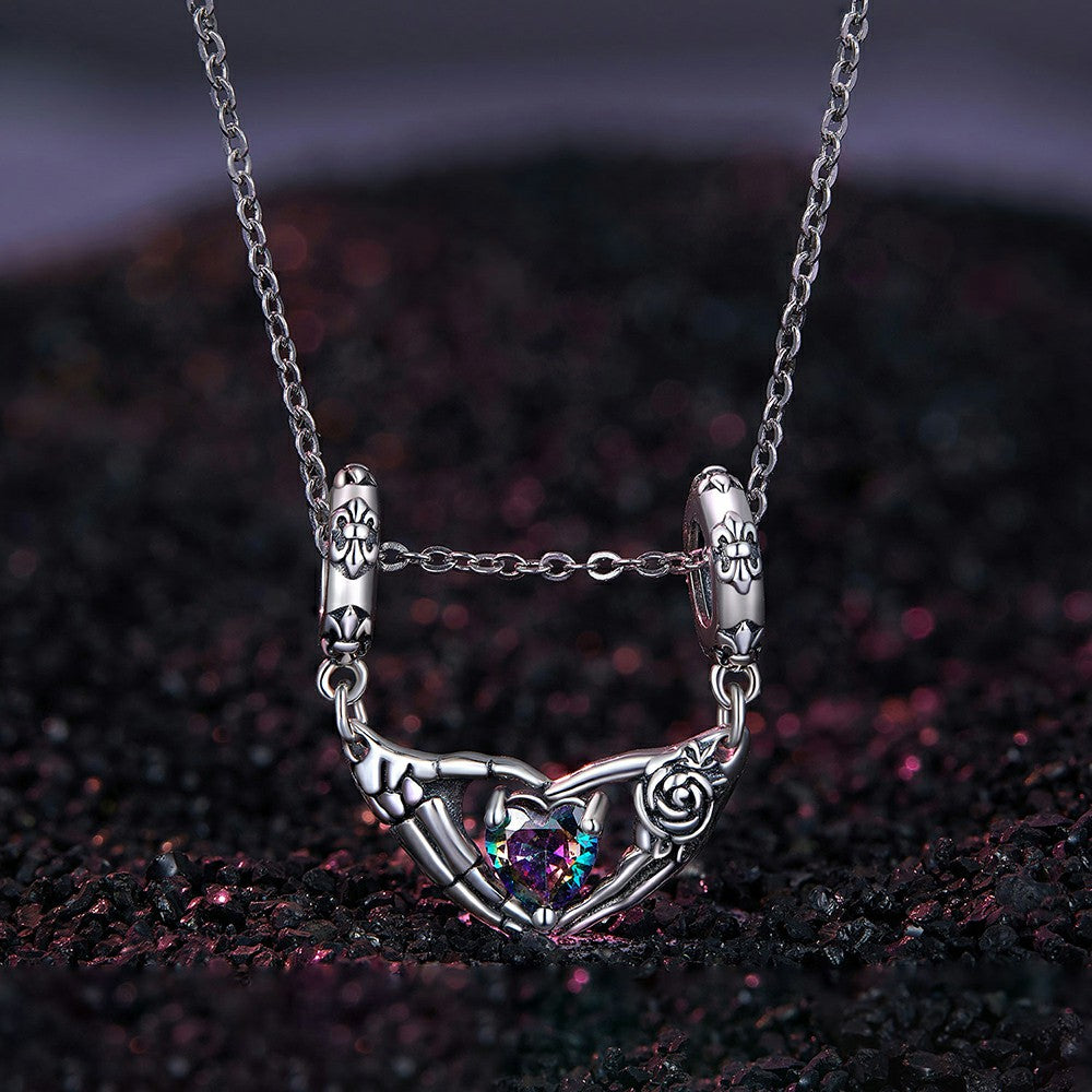 Halloween-Anhänger mit Totenkopf-Händen, 925er-Sterlingsilber, YB2307