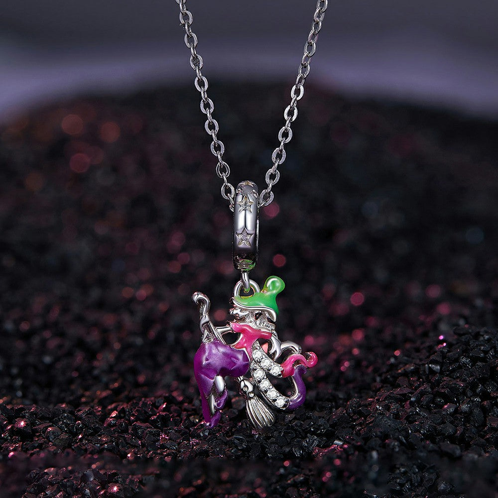 Im Dunkeln leuchtender Halloween-Hexe-Anhänger aus 925er Sterlingsilber, YB2308