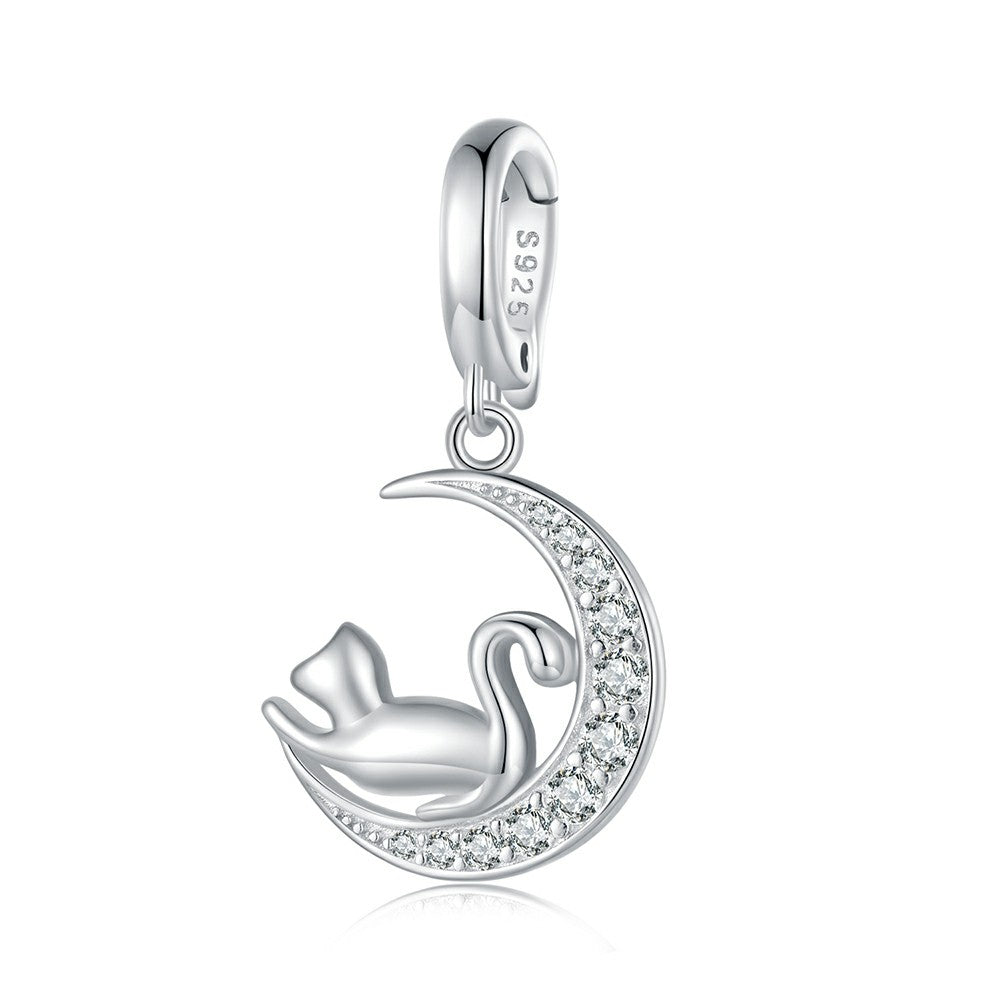 Anhänger mit Mond und Katze zum Öffnen und Schließen, 925er Sterlingsilber, YB2323