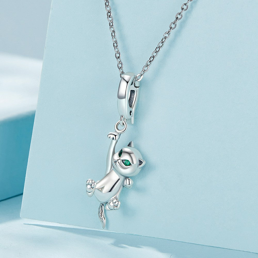 Charm-Anhänger mit Katzen-Schnalle zum Öffnen und Schließen, 925er Sterlingsilber, YB2324