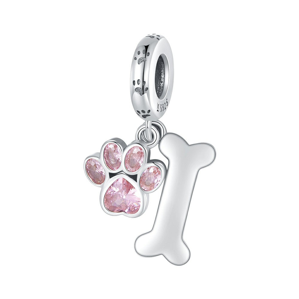 Anhänger mit rosa Hundepfotenknochen, 925er Sterlingsilber, YB2331