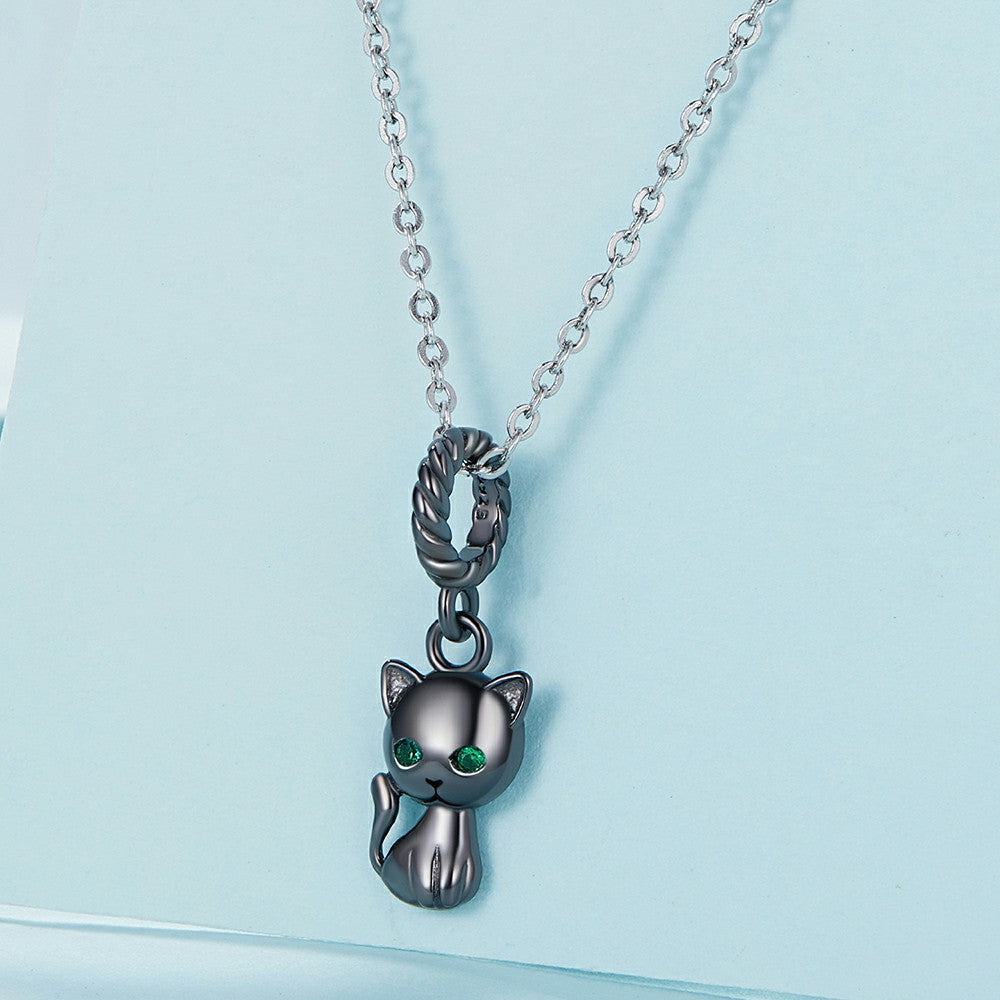 Anhänger mit schwarzer Katze, 925er Sterlingsilber, YB2334