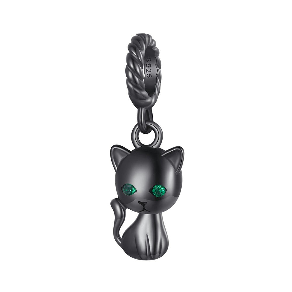 Anhänger mit schwarzer Katze, 925er Sterlingsilber, YB2334