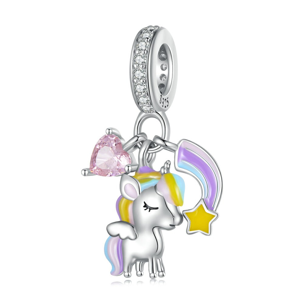 Regenbogen-Einhorn-Anhänger, 925er Sterlingsilber, YB2379