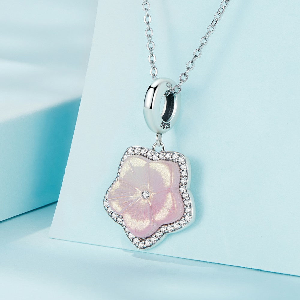 Kirschblüten-Anhänger aus rosa Glas, 925er-Sterlingsilber, YB2395