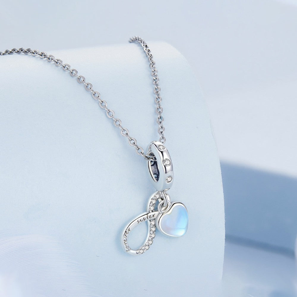 Forever Sister Blue Heart Dangle Charm 925 Sterling Silber Geschenke für Sie yb2409