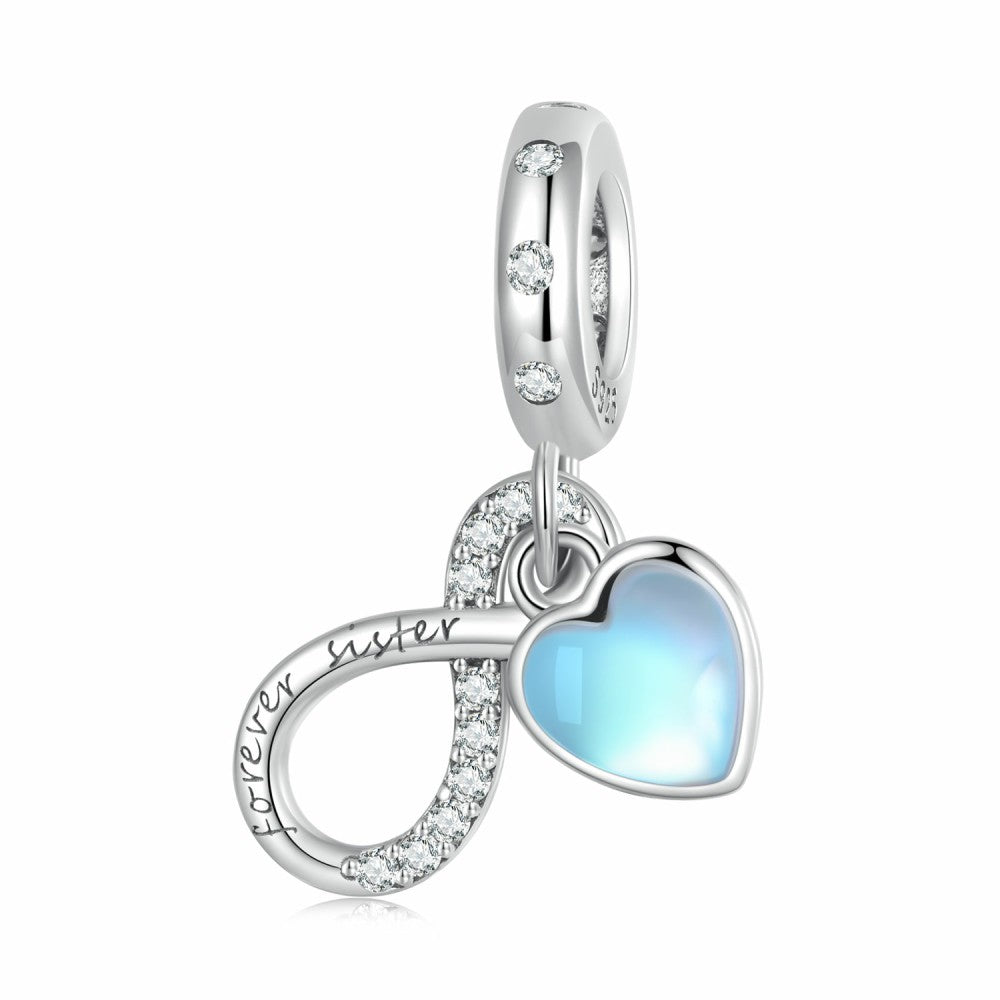 Forever Sister Blue Heart Dangle Charm 925 Sterling Silber Geschenke für Sie yb2409
