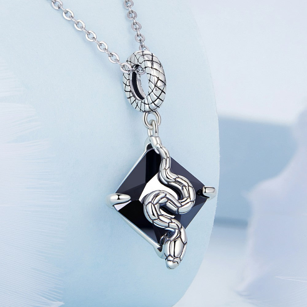 Schlange auf schwarzem Anhänger, 925er Sterlingsilber, YB2424