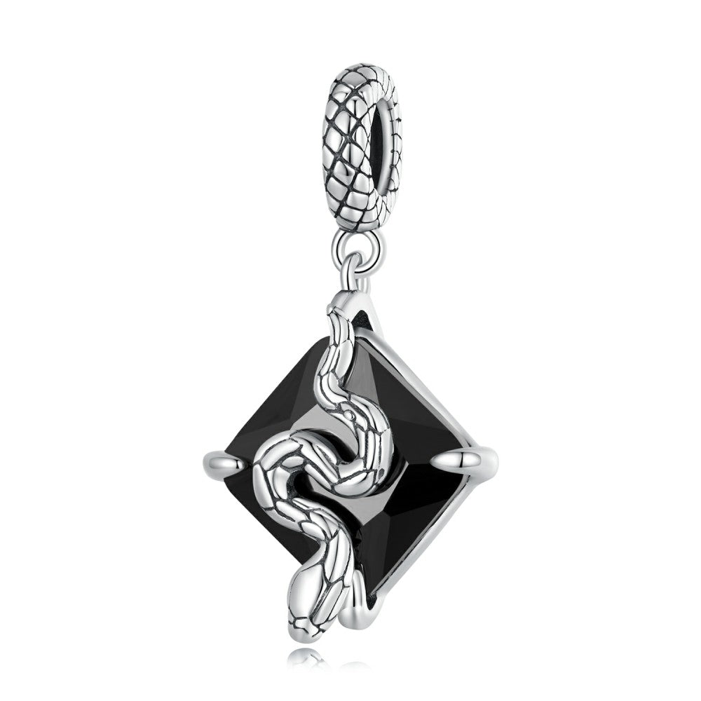 Schlange auf schwarzem Anhänger, 925er Sterlingsilber, YB2424