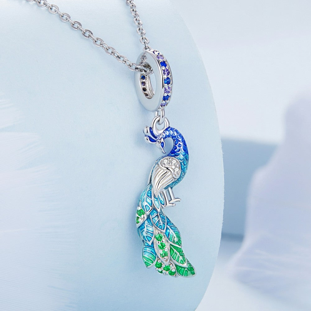 Blauer Pfau-Anhänger aus 925er Sterlingsilber, YB2426