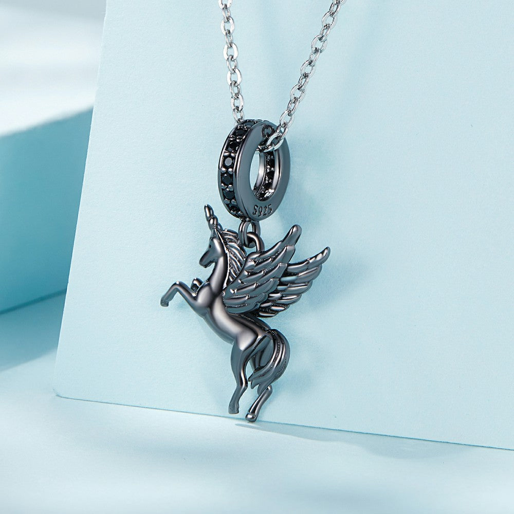 Schwarzer fliegender Pferdeanhänger aus 925er Sterlingsilber, YB2439