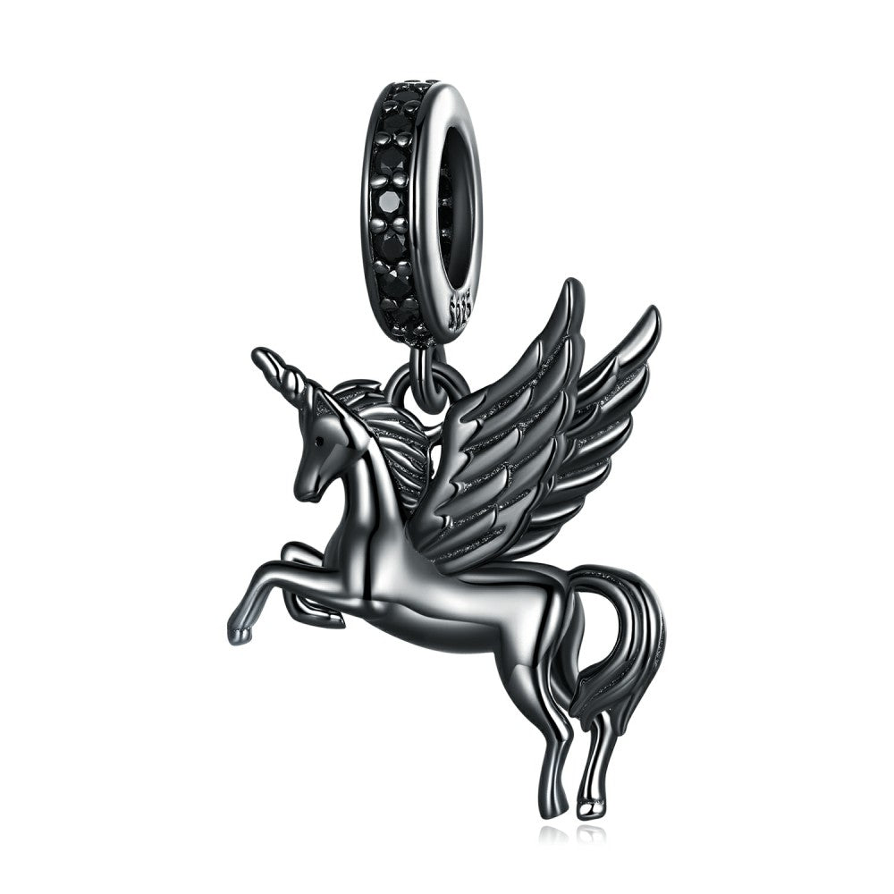 Schwarzer fliegender Pferdeanhänger aus 925er Sterlingsilber, YB2439