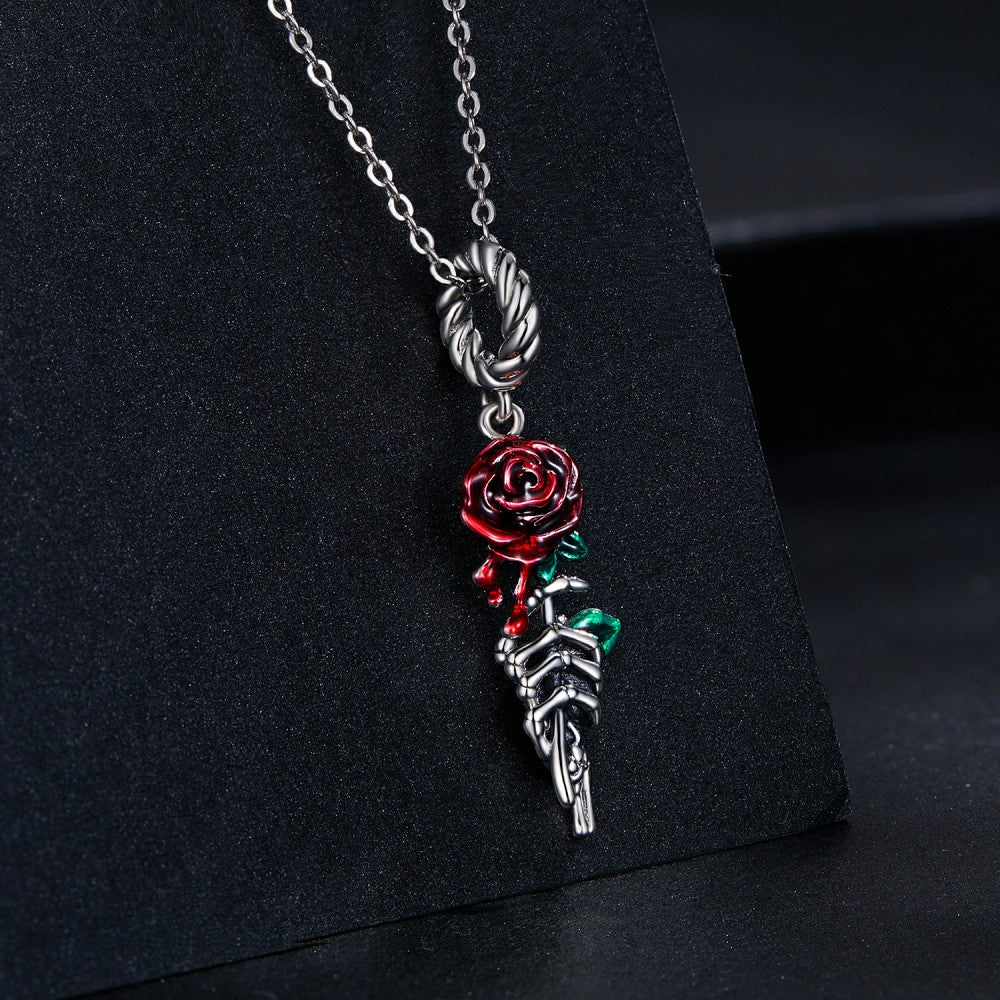 Anhänger mit roter Blutrose, 925er Sterlingsilber, YB2446