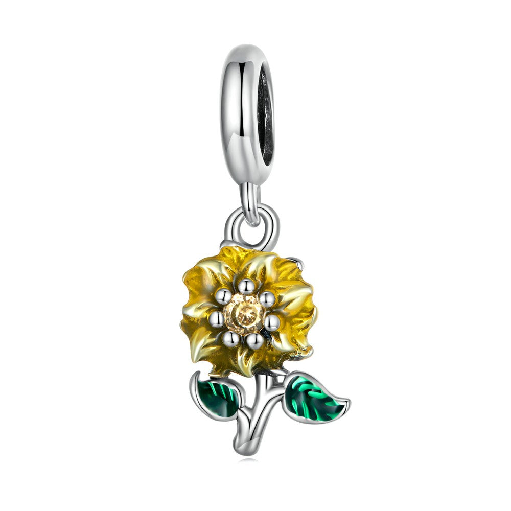 Sonnenblume mit gelbem Zirkon-Anhänger, 925er Sterlingsilber, YB2490