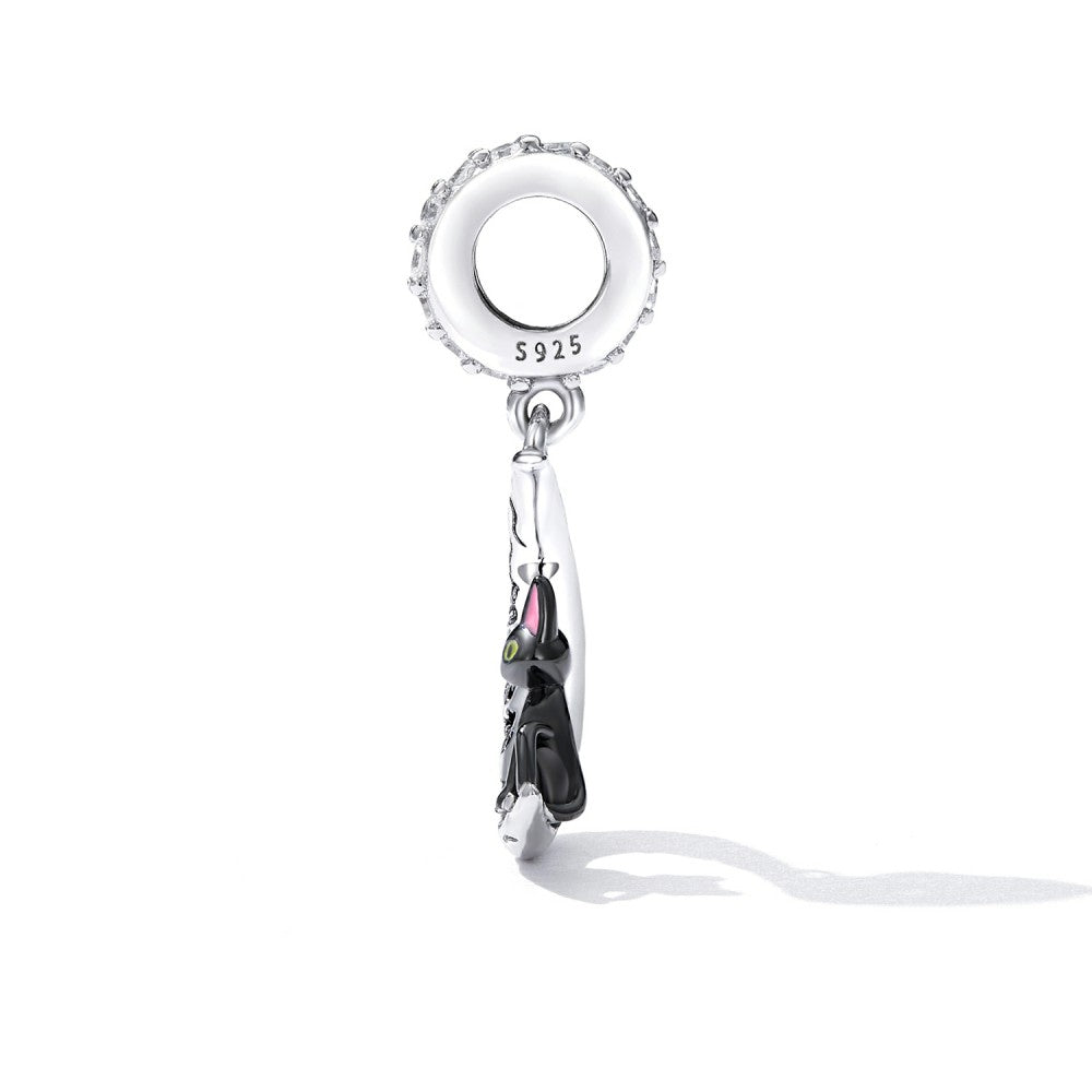 Anhänger mit Mond und schwarzer Katze, 925er Sterlingsilber, YB2523