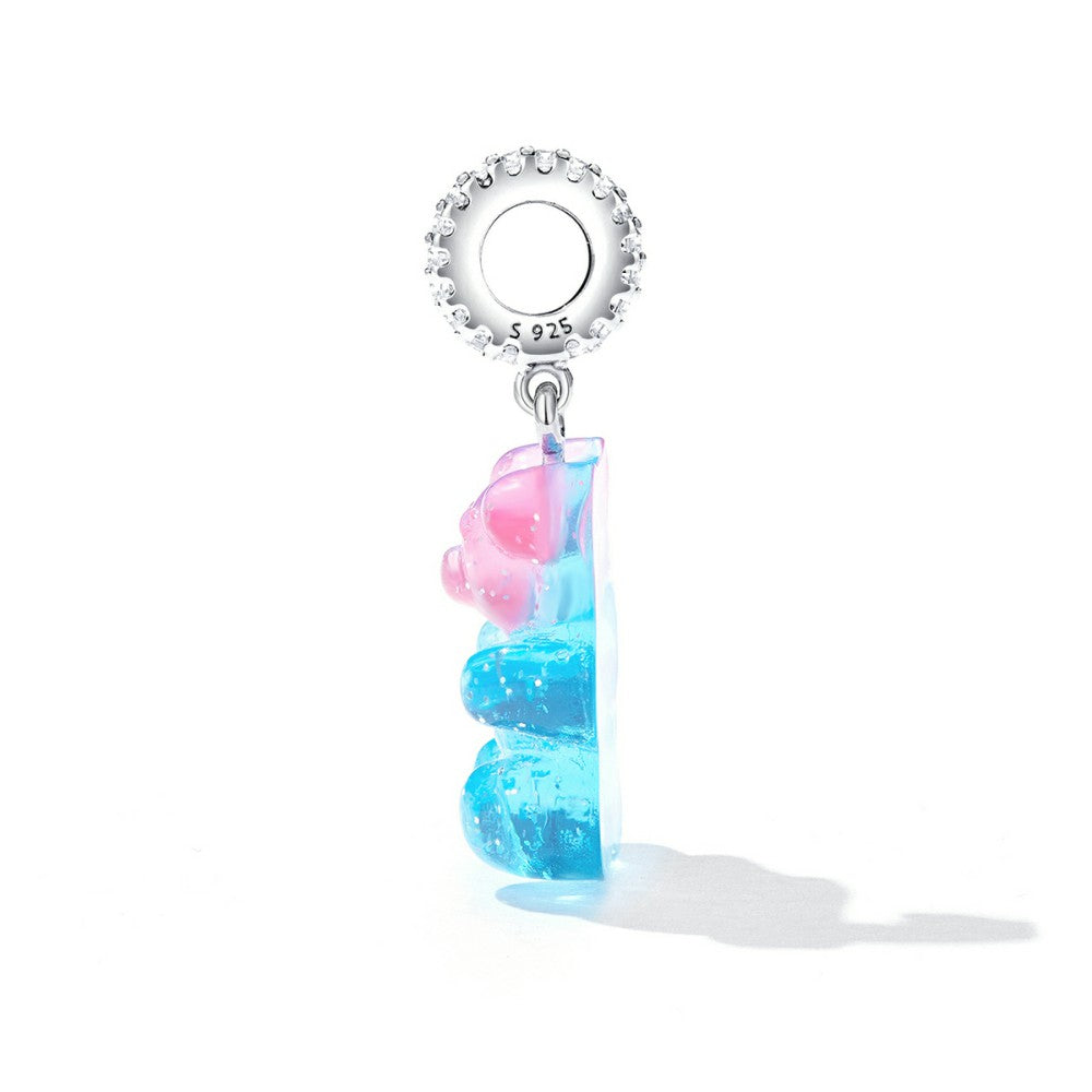Rosa und blauer Bonbonbär-Anhänger aus 925er Sterlingsilber, YB2528
