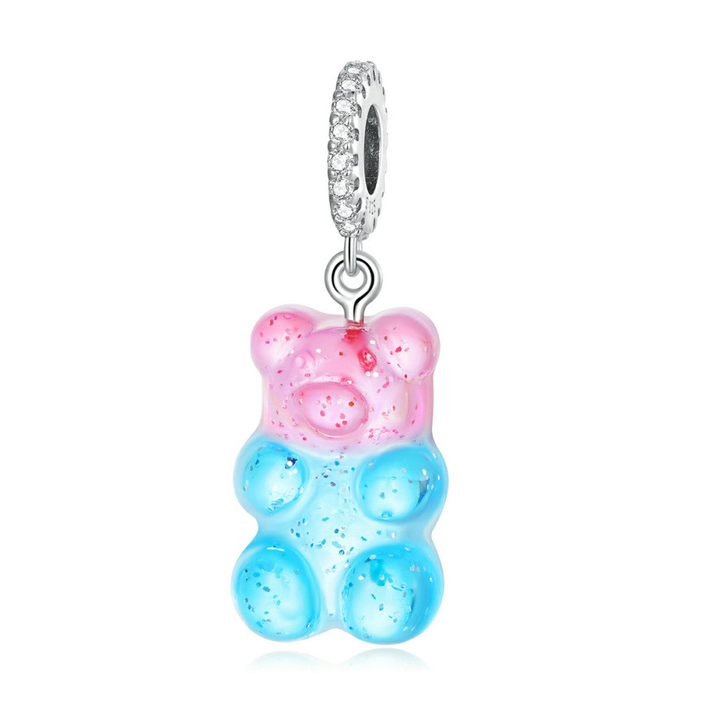 Rosa und blauer Bonbonbär-Anhänger aus 925er Sterlingsilber, YB2528