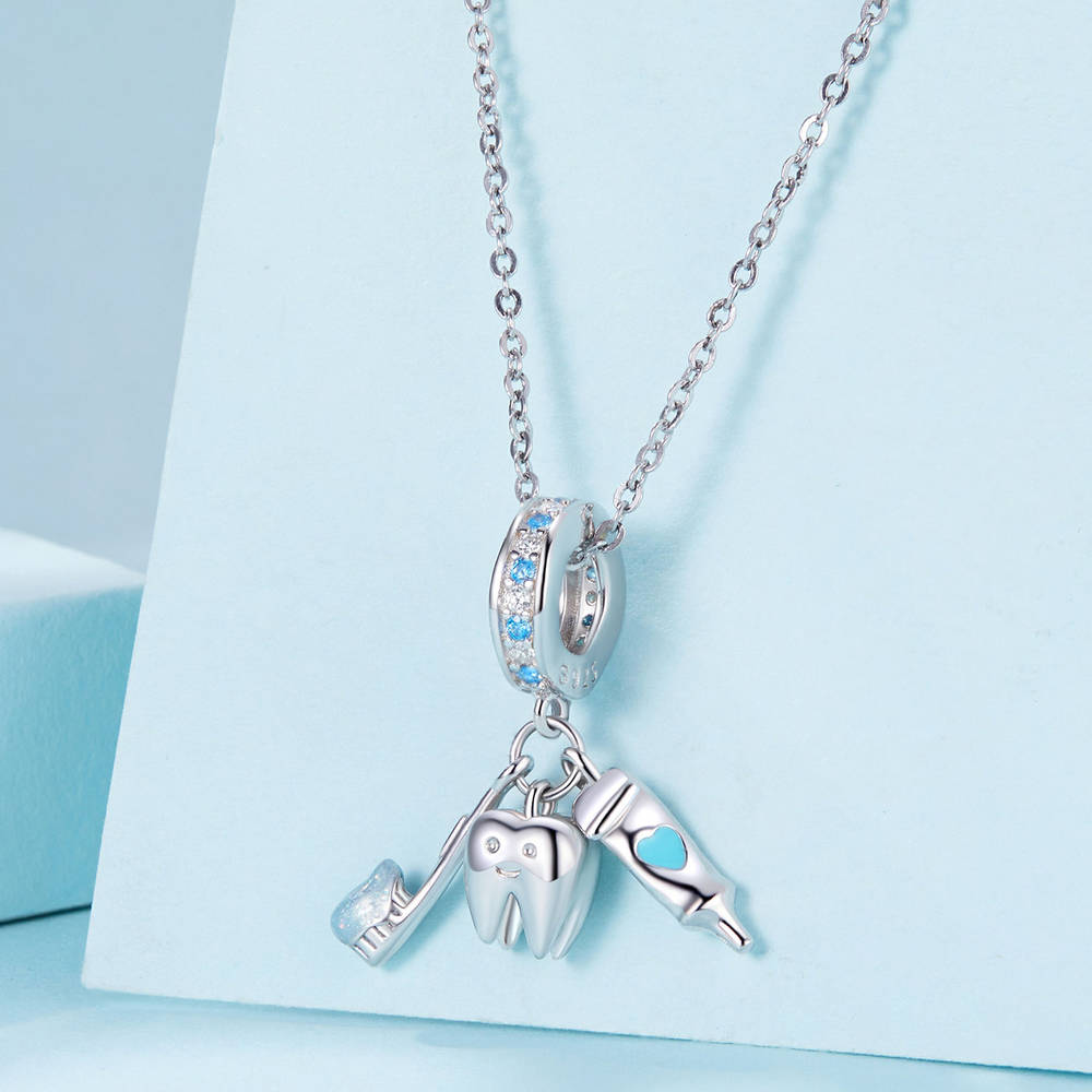 Zähneputzen, Dreiteiliges Anhänger-set, Baumelnder Charm-anhänger Aus Silber - soufeede