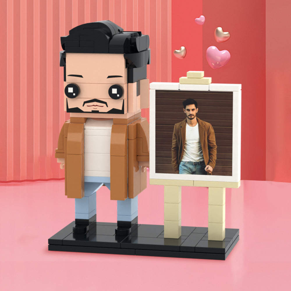 Coole Geschenke für ihn, personalisierbar, 1 Person, individueller Ziegel mit Rahmenfiguren, kleines Partikelblockspielzeug