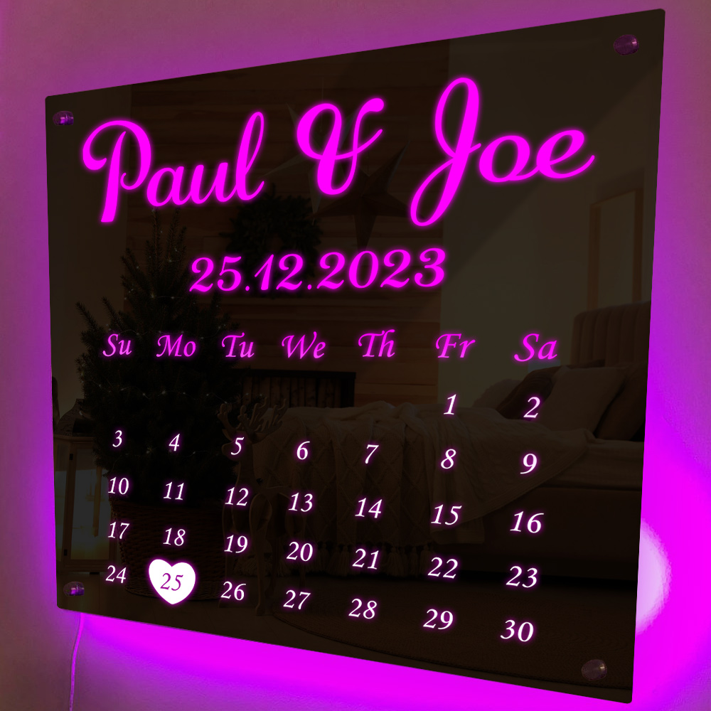 Personalisiertes Spiegellicht, Individuelles Datumsgeschenk Für Paare
