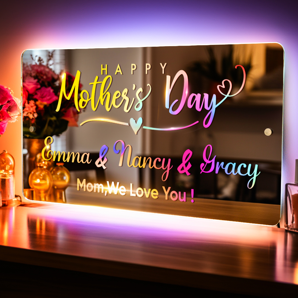 Personalisiertes Namensspiegelschild, Individuelles Led-beleuchtetes, Leuchtendes Schlafzimmerschild, Geschenk Für Mama - soufeede