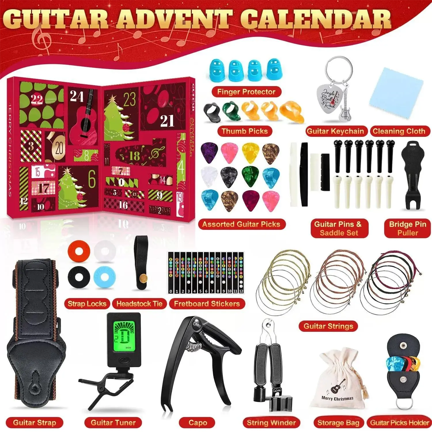 Gitarrenplektren-adventskalender, Gitarrenzubehör-set, Weihnachtscountdown, Überraschungsbox – Ein Geschenk Für Gitarrenliebhaber - soufeelde