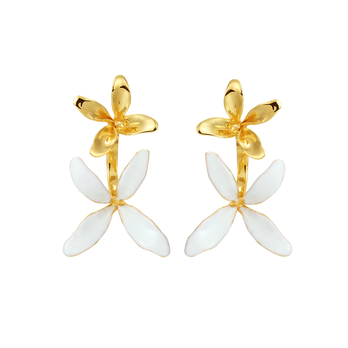 Biflorale Tropfenohrringe Aus Der Orchids Collection In Weiß Und Gold - soufeede