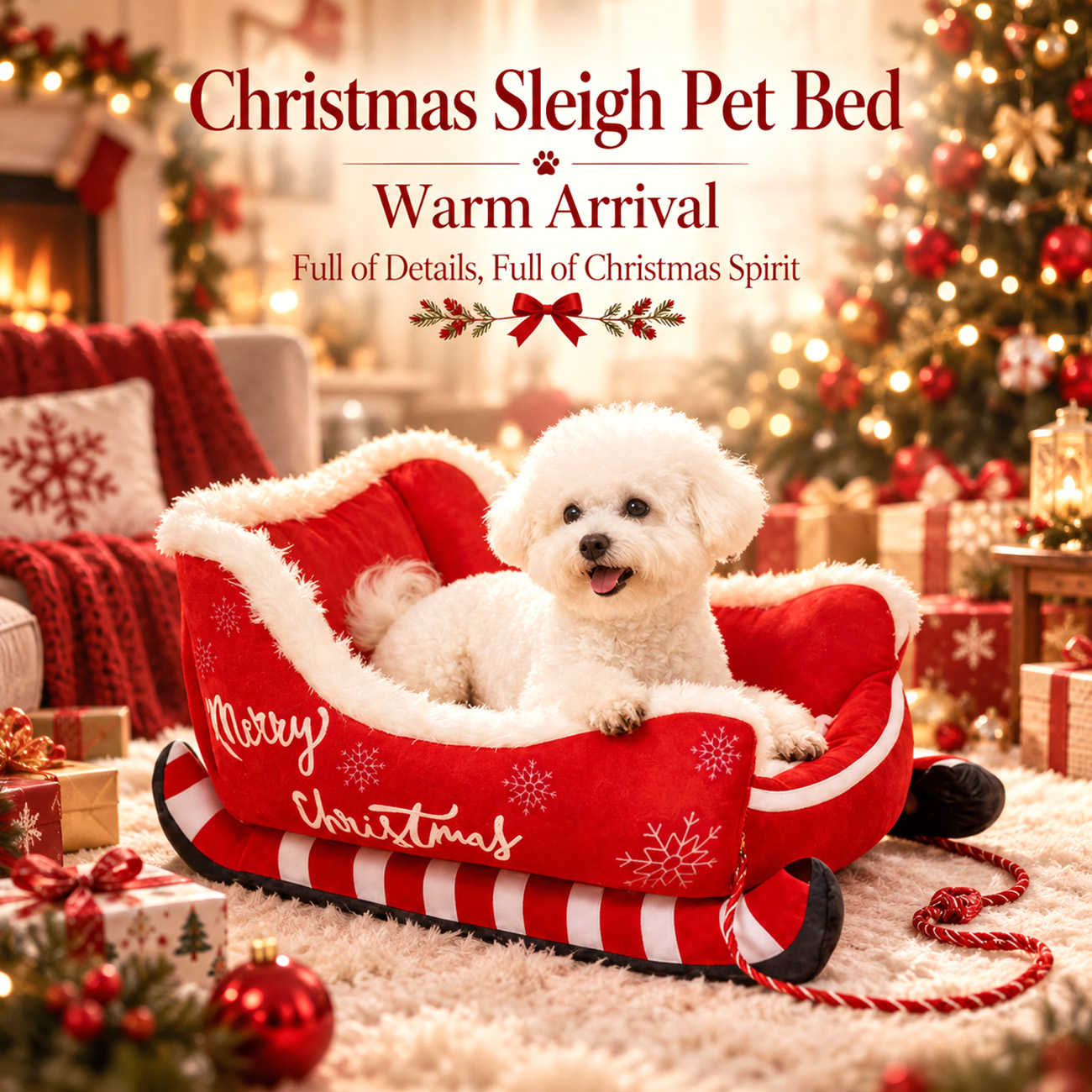 Weihnachtliches Schlitten-Haustierbett – Festliches, Gemütliches Nest In Form Eines Weihnachtsmannschlittens Für Hunde Und Katzen, Weihnachtsdekoration - soufeelde