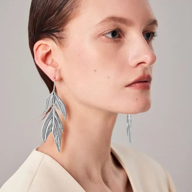 Blattförmige Ohrringe Aus Der Palms-kollektion, Rhodiniert - soufeede
