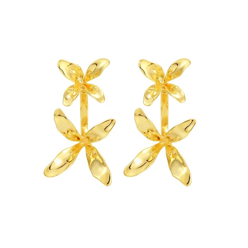 Biflorale Tropfenohrringe Aus Der Orchids Collection, 14 Karat Vergoldet - soufeede