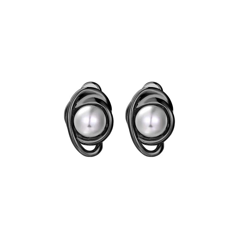 Curvilinear Collection Ohrstecker Aus Messing Mit Schwarzen Perlen - soufeede