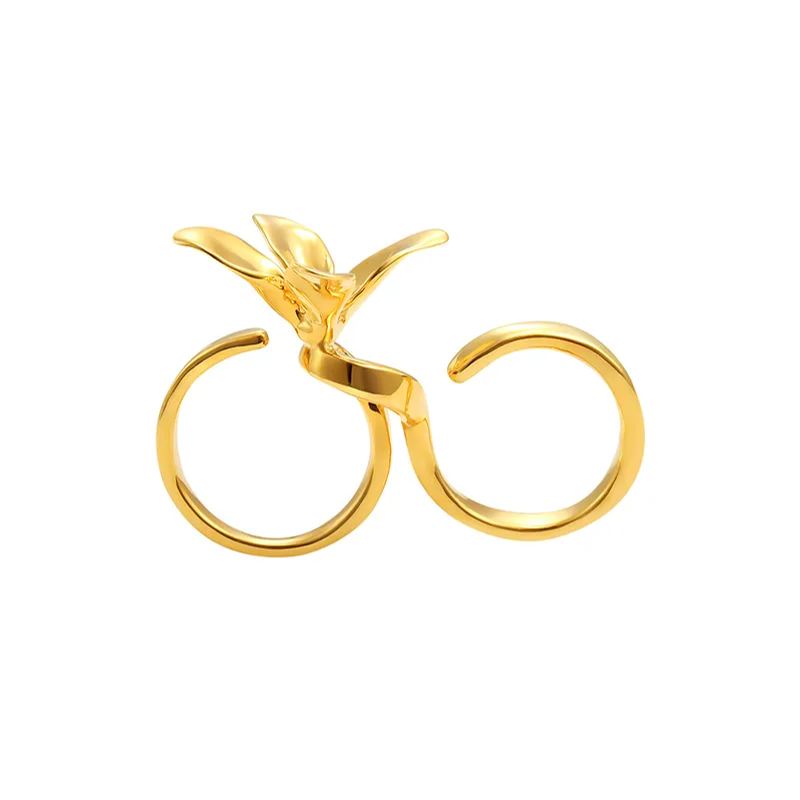 Orchids Collection Doppelfingerring Mit Blume, Freie Größe - soufeede