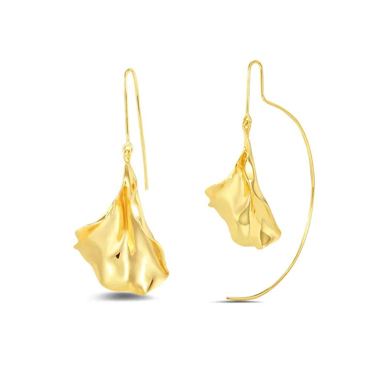 Asymmetrische Goldene Blütenblatt-ohrringe Aus Der Orchideen-kollektion - soufeede