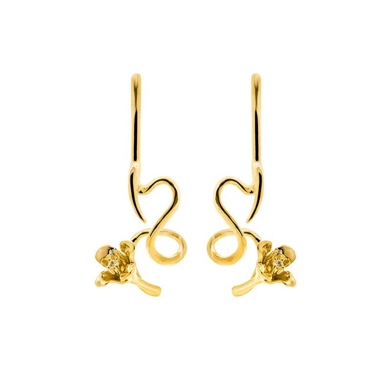 Einzelne Blumenohrringe Der Tulpenkollektion Mit Weißem Korund - soufeede