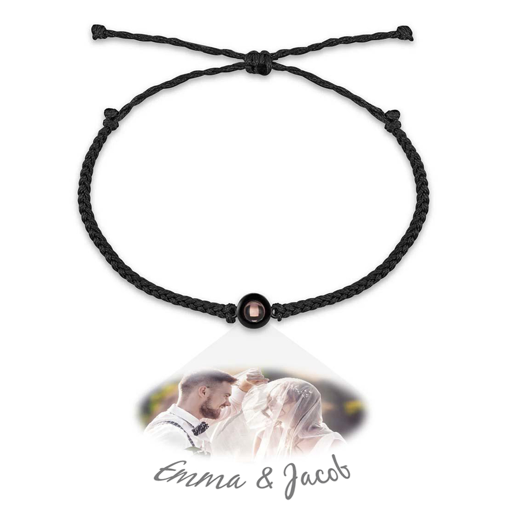 Personalisiertes Fotoprojektions-charm-armband Mit Text, Hochzeitsgeschenk, Bildprojektor, Minimalistisches Gedenk-jubiläumsgeschenk Für Ihn