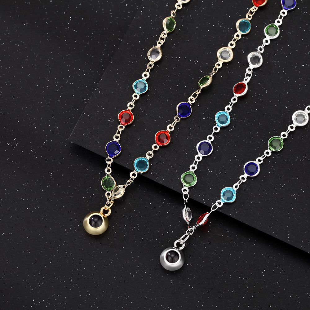 Collar Personalizado Con Foto De Cristal De Colores Y Gemas De Proyección, Regalo De Aniversario Para Ella - soufeeles