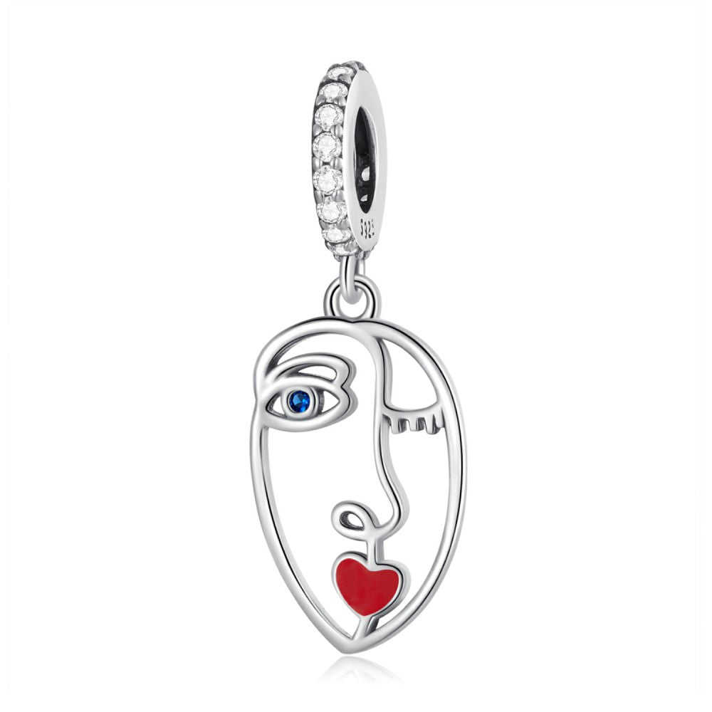ciondolo artistico con ciondolo a forma di cuore rosso e labbro, in argento sterling 925 yb2484