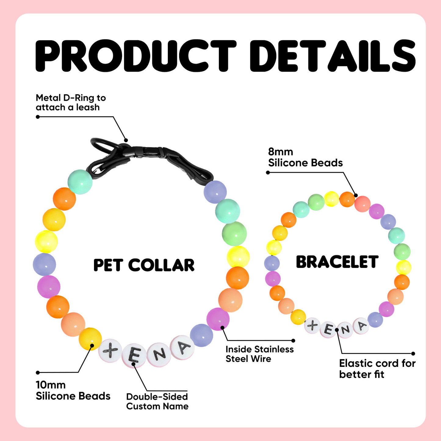 Collar Con Nombre De Mascota Personalizado. Incluye Una Pulsera A Juego De Regalo Gratis Para Tu Mascota. - soufeeles