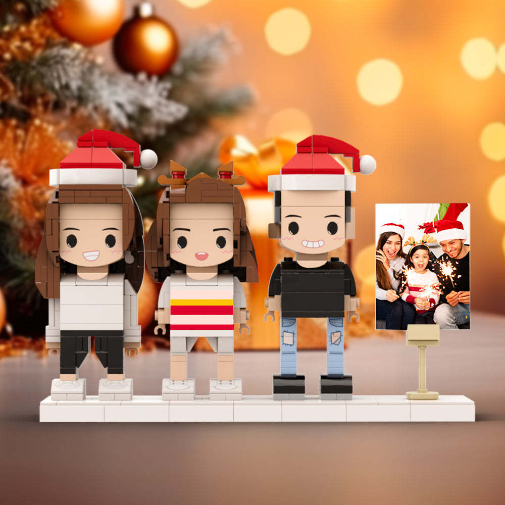 Marco De Fotos Personalizable De Cuerpo Completo Para 3 Personas, Figuras De Ladrillo Personalizadas, Bloque De Partículas Pequeño, Regalos De Navidad Perfectos Para La Familia - soufeeles