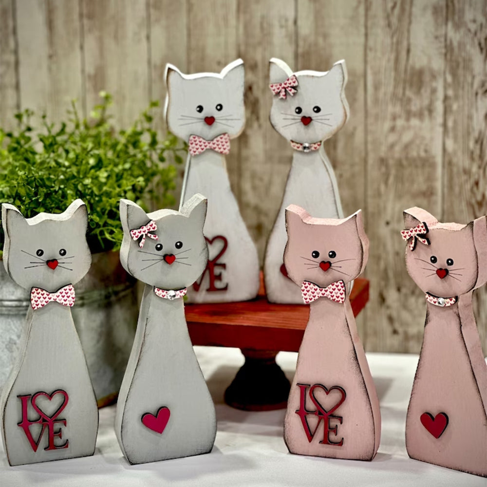 Pareja De Madera Gato Decoración Del Hogar Figuras De Gato Alto Y Flaco Regalo Del Día De San Valentín Para Pareja - soufeeles
