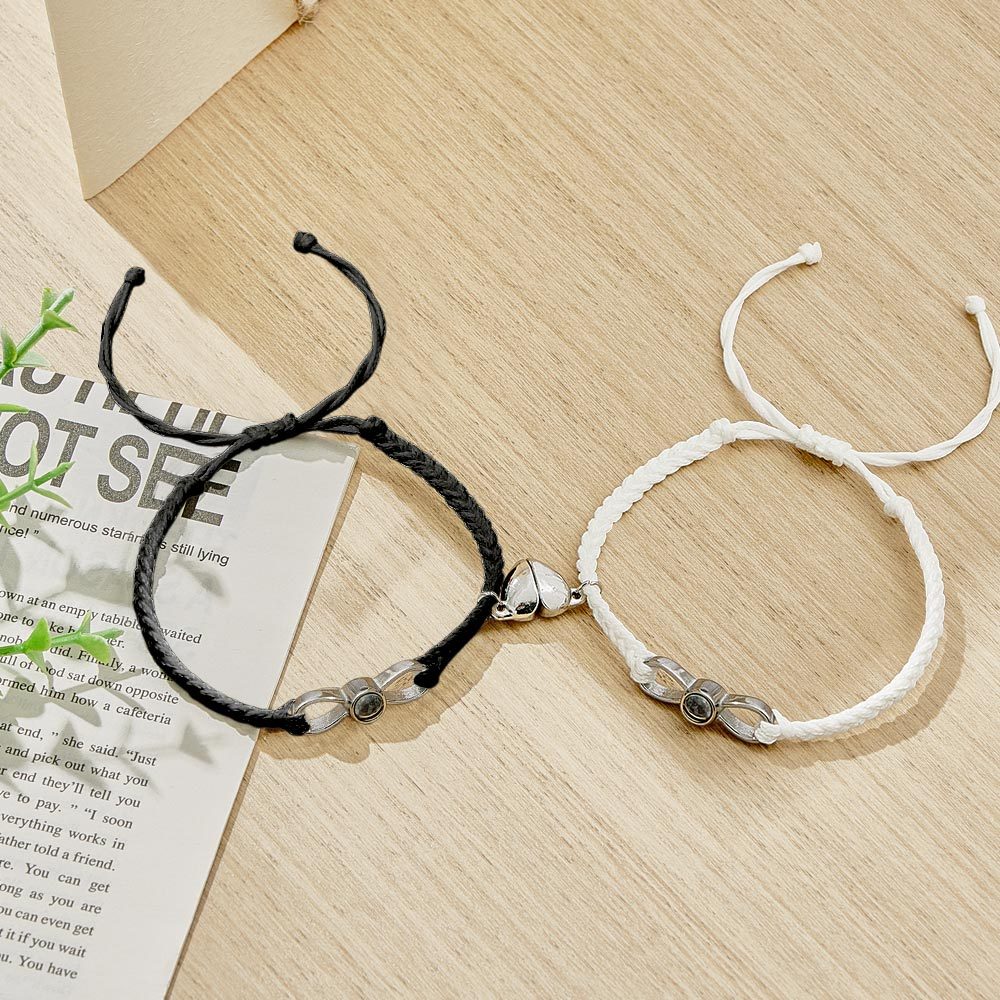 Pulsera De Proyección De Fotos Personalizada, Pulsera Magnética De Corazón Tejido, Regalo Para Pareja - soufeeles