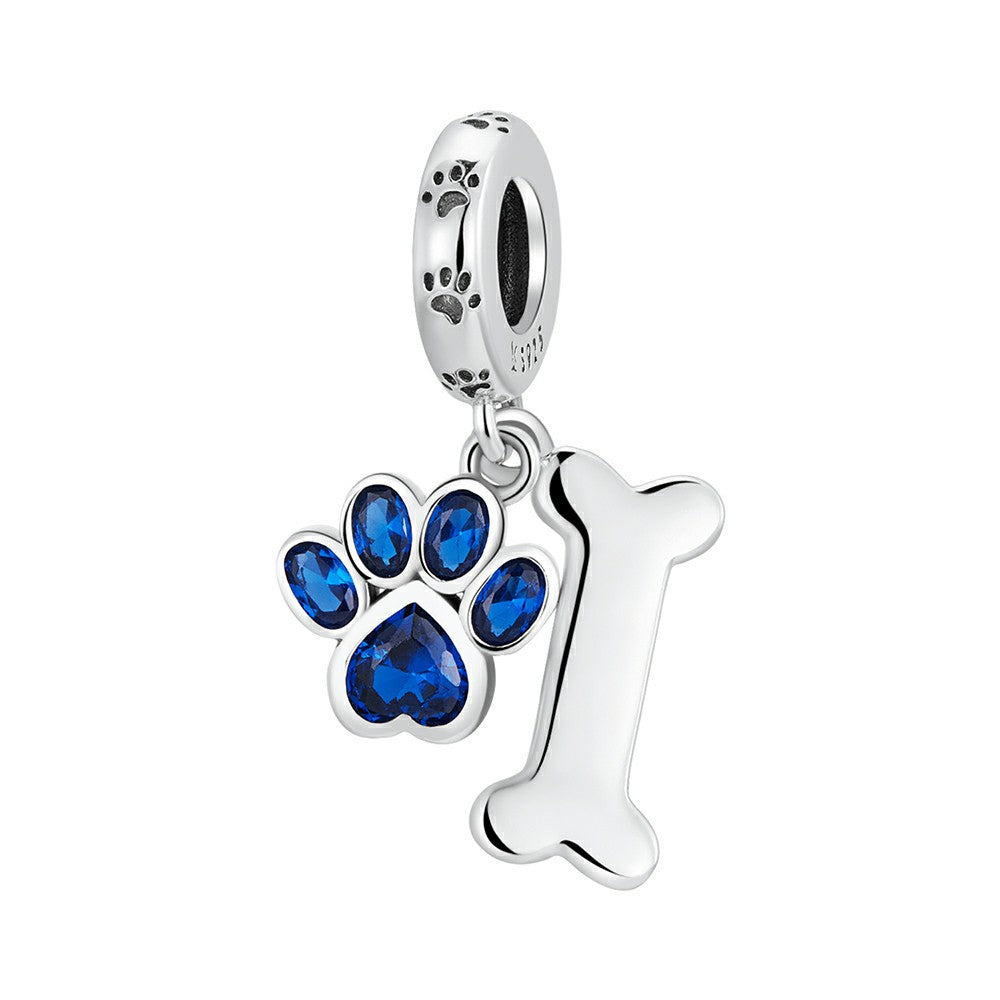 Ciondolo pendente con ossa di zampa di cane blu in argento sterling 925 yb2376