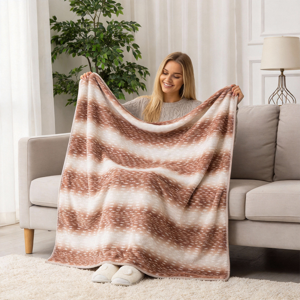 Manta De Franela Con Estampado De Rayas De Animales Y Estampado Personalizado De Reno Navideño