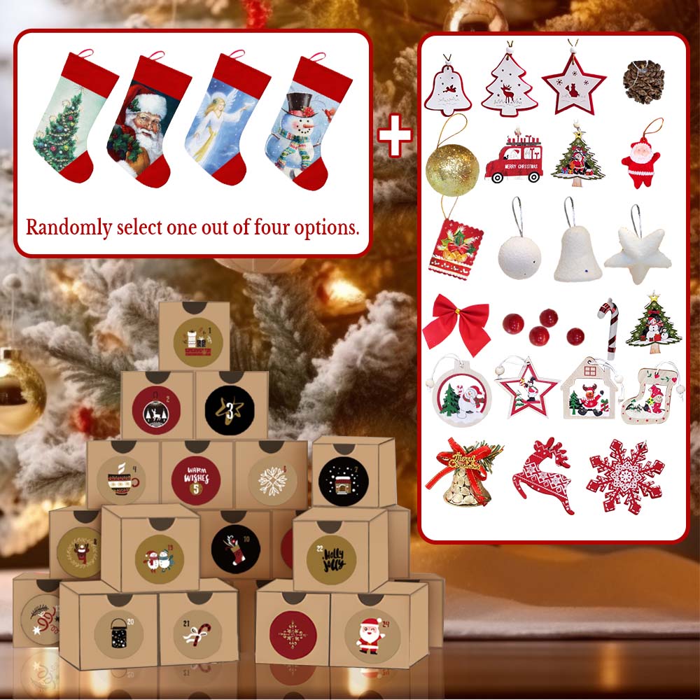 Caja de regalo con calendario de cuenta regresiva navideña - 23 adornos navideños + 1 calcetines magnéticos/calcetines navideños - soufeeles