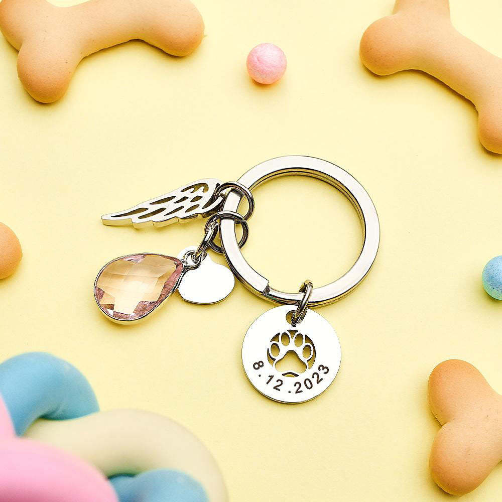 Llavero Con Piedra Natal Grabada Personalizada, Regalo Conmemorativo Para Amantes De Las Mascotas - soufeeles