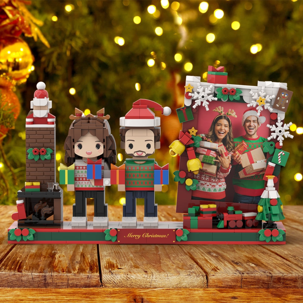Regalo De Navidad Para Parejas Cara Redonda Cuerpo Completo Personalizable 2 Personas Figuras De Ladrillo Personalizadas - soufeeles